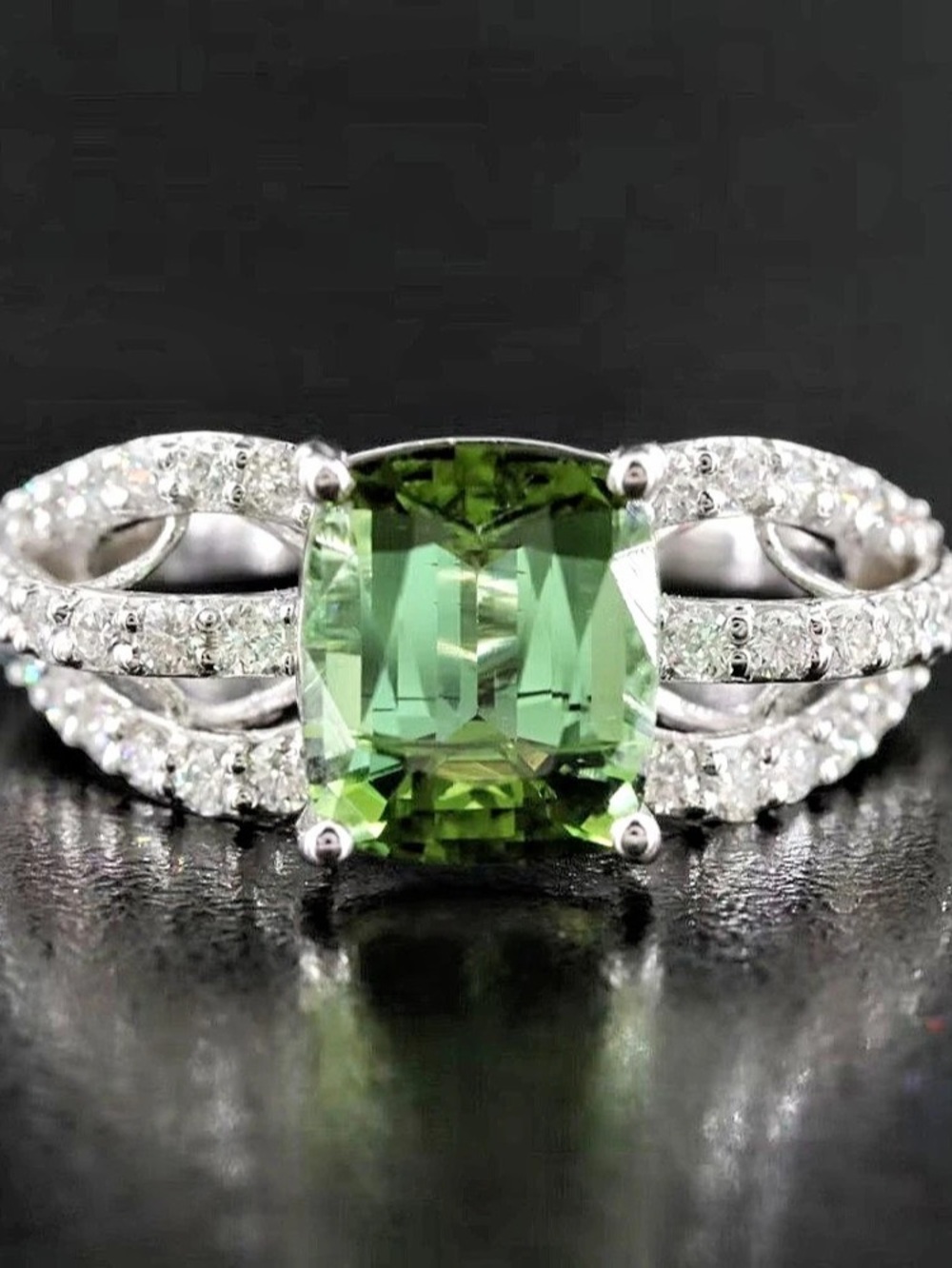 GIA Green Tourmaline & Diamond Ring 14k Gold Ring